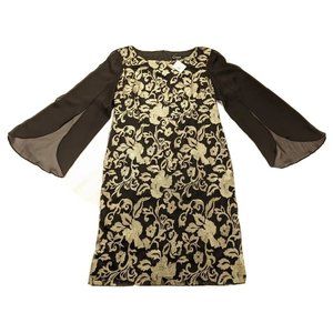Connected Apparel Dress Size 10 Black Sheer Flutter Sleeve Embroidered New